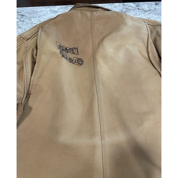 Vintage Carhartt Tan Button Mens 42 Duck Canvas Chore Jacket Blanket Lined USA - Picture 13 of 14